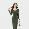 Women's Long Sleeve Bodycon Knit Dress, Below-Knee Fitted Layering Dress for Fall Winter