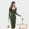 Women's Long Sleeve Bodycon Knit Dress, Below-Knee Fitted Layering Dress for Fall Winter