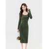 Women's Long Sleeve Bodycon Knit Dress, Below-Knee Fitted Layering Dress for Fall Winter