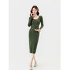 Women's Long Sleeve Bodycon Knit Dress, Below-Knee Fitted Layering Dress for Fall Winter