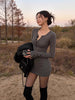 Women's Bodycon Knit Mini Dress, Fitted Waist Long Sleeve Layering Dress for Fall Winter