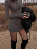 Women's Bodycon Knit Mini Dress, Fitted Waist Long Sleeve Layering Dress for Fall Winter