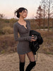 Women's Bodycon Knit Mini Dress, Fitted Waist Long Sleeve Layering Dress for Fall Winter
