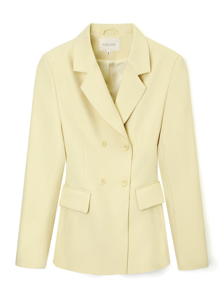Women's Solid Color Blazer, Lapel Collar Defined Waist Button Detail Suit Jacket