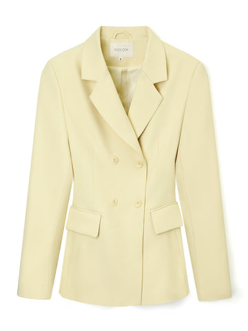 Women's Solid Color Blazer, Lapel Collar Defined Waist Button Detail Suit Jacket