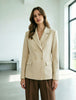Women's Solid Color Blazer, Lapel Collar Defined Waist Button Detail Suit Jacket