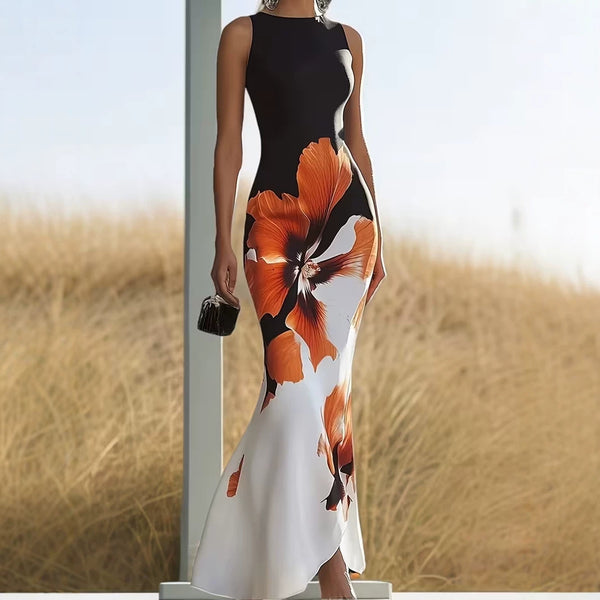 Women's Floral Bodycon Dress, Round Neck Long Sleeve Fitted Dress for Fall Winter