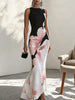 Women's Floral Bodycon Dress, Round Neck Long Sleeve Fitted Dress for Fall Winter