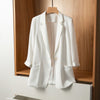 Women's Chiffon Blazer, Single Button Three-Quarter Sleeve Solid Color Suit Jacket for Casual Styling