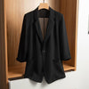 Women's Chiffon Blazer, Single Button Three-Quarter Sleeve Solid Color Suit Jacket for Casual Styling