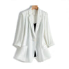 Women's Chiffon Blazer, Single Button Three-Quarter Sleeve Solid Color Suit Jacket for Casual Styling