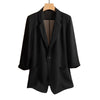 Women's Chiffon Blazer, Single Button Three-Quarter Sleeve Solid Color Suit Jacket for Casual Styling