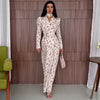 Women's Floral Maxi Dress, V Neck Defined Waist Slim Fit Long Dress for Spring Fall