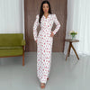Women's Floral Maxi Dress, V Neck Defined Waist Slim Fit Long Dress for Spring Fall