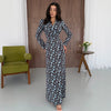 Women's Floral Maxi Dress, V Neck Defined Waist Slim Fit Long Dress for Spring Fall