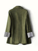 Women's Army Green Blazer, Single Button Lapel Suit Jacket with Striped Turn-Up Cuffs for Work Office