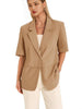 Women's Short Sleeve Blazer, Single Breasted Lapel Collar Loose Fit Suit Jacket for Work Office