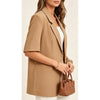 Women's Short Sleeve Blazer, Single Breasted Lapel Collar Loose Fit Suit Jacket for Work Office