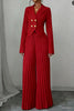 Women's Elegant Long Sleeve Solid Color Polyester Pants with Buttons for Summer in Black White Red