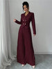 Women's Elegant Long Sleeve Solid Color Polyester Pants with Buttons for Summer in Black White Red