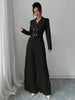 Women's Elegant Long Sleeve Solid Color Polyester Pants with Buttons for Summer in Black White Red