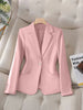 Women's Regular Fit Polyester Solid Color Suit Collar Long Sleeve One Button Blazer with Pockets Elegant Office Wear in Apricot