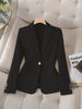 Women's Regular Fit Polyester Solid Color Suit Collar Long Sleeve One Button Blazer with Pockets Elegant Office Wear in Apricot