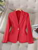 Women's Regular Fit Polyester Solid Color Suit Collar Long Sleeve One Button Blazer with Pockets Elegant Office Wear in Apricot