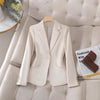Women's Regular Fit Polyester Solid Color Suit Collar Long Sleeve One Button Blazer with Pockets Elegant Office Wear in Apricot