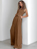 Women's Solid Color Polyester Striped Sleeveless Pants Two Piece Set with Wide Leg Pants for Street Style Spring in Black