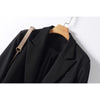 Women's Loose Fit Double Breasted Polyester Solid Color Suit Collar Office Style Jacket for Spring in Black