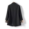 Women's Loose Fit Double Breasted Polyester Solid Color Suit Collar Office Style Jacket for Spring in Black