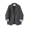 Women's Loose Fit Double Breasted Polyester Solid Color Suit Collar Office Style Jacket for Spring in Black