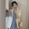 Women's Regular Fit Two Button Polyester Solid Color Suit Collar Long Sleeve Pocket Blazer for Office in Spring in Khaki