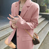 Women's Regular Fit Two Button Polyester Solid Color Suit Collar Long Sleeve Pocket Blazer for Office in Spring in Khaki