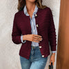 Women's Regular Fit Round Neck Long Sleeve Hooded Grid Cardigan with Buttons Cotton Polyester Yarn for Summer in Apricot Black
