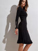 Women's Ribbed Knit Sweater Dress, Long Sleeves, Crew Neck and Fishtail Hem