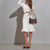 Women's Ribbed Knit Sweater Dress, Long Sleeves, Crew Neck and Fishtail Hem
