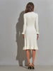 Women's Ribbed Knit Sweater Dress, Long Sleeves, Crew Neck and Fishtail Hem