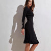 Women's Ribbed Knit Sweater Dress, Long Sleeves, Crew Neck and Fishtail Hem