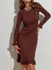 Women's Ribbed Knit Sweater Dress, Long Sleeves, Crew Neck and Fishtail Hem