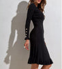 Women's Ribbed Knit Sweater Dress, Long Sleeves, Crew Neck and Fishtail Hem