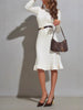 Women's Ribbed Knit Sweater Dress, Long Sleeves, Crew Neck and Fishtail Hem