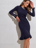Women's Ribbed Knit Sweater Dress, Long Sleeves, Crew Neck and Fishtail Hem