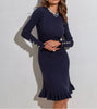 Women's Ribbed Knit Sweater Dress, Long Sleeves, Crew Neck and Fishtail Hem