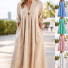 Women's Cotton-Blend Dress, Long Sleeves, V-Neck, Relaxed Fit and Pockets