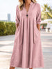 Women's Cotton-Blend Dress, Long Sleeves, V-Neck, Relaxed Fit and Pockets
