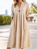 Women's Cotton-Blend Dress, Long Sleeves, V-Neck, Relaxed Fit and Pockets