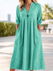 Women's Cotton-Blend Dress, Long Sleeves, V-Neck, Relaxed Fit and Pockets