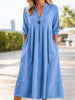 Women's Cotton-Blend Dress, Long Sleeves, V-Neck, Relaxed Fit and Pockets